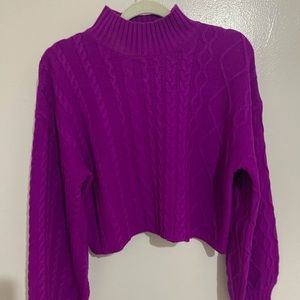 Beautiful hot pink crop sweater with puffy long sleeve.